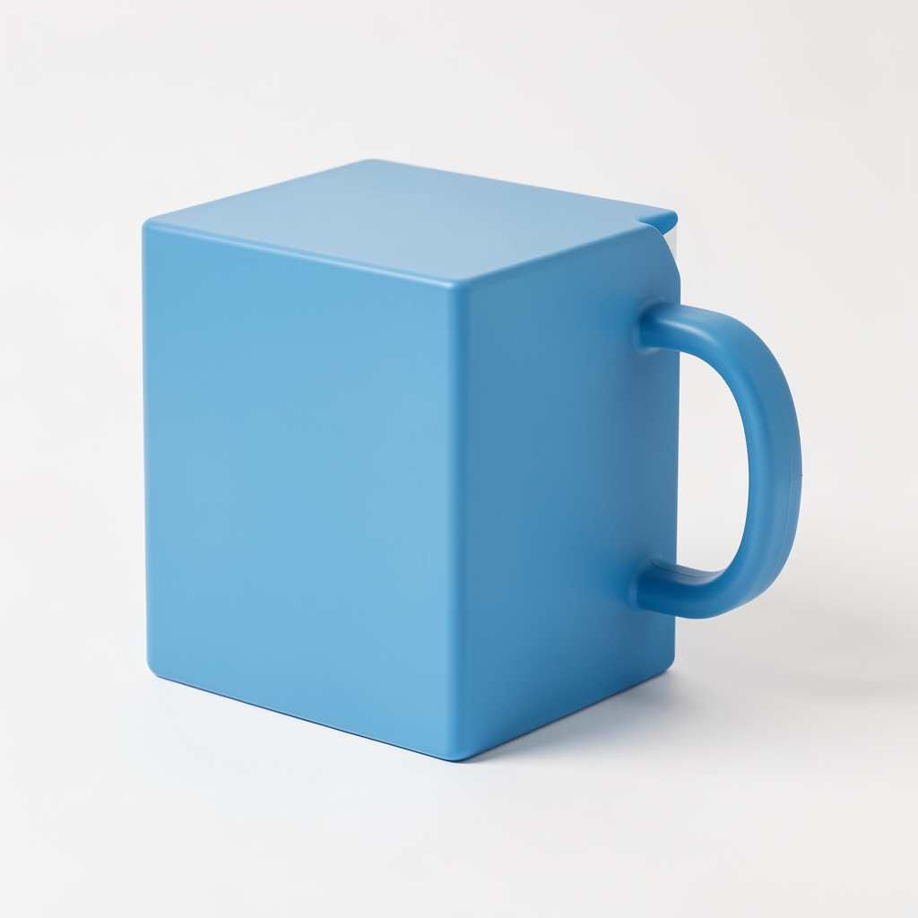 Cubo mediano azul cielo con asa lateral sobre fondo blanco
